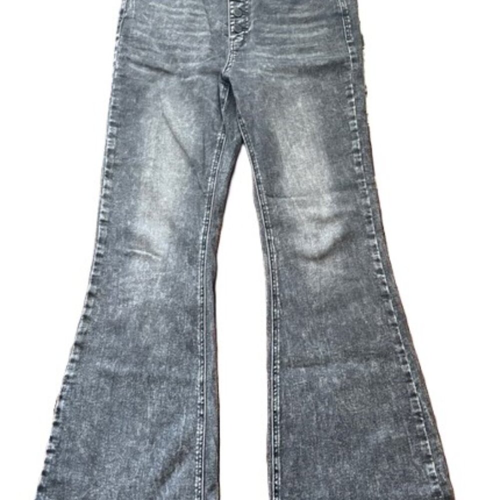 Kancan High Rise Flare Button Front Stonewash Bla… - image 2